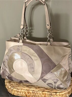 Coach Patchwork Shoulder Bag in Neutral Cream, Pale Pink, and Taupe